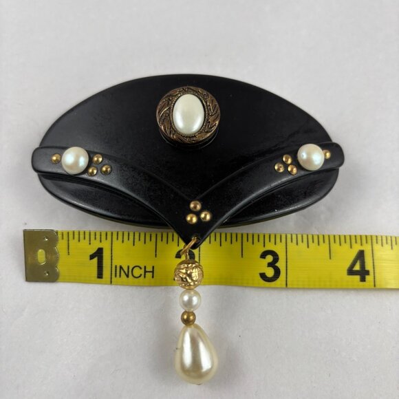 VTG Barrette Black Lucite? Faux Pearls Studs Hair Clip France - Picture 6 of 6